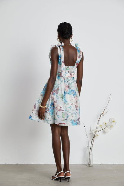 Vestido mini con cinturón y estampado floral Ophelia 