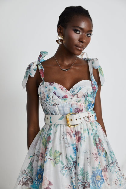 Vestido mini con cinturón y estampado floral Ophelia 