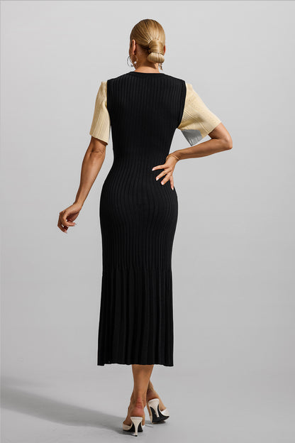 Vestido midi negro con botones de jersey 