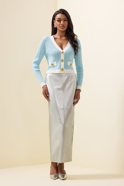 Leather High Waist Split Midi Skirt