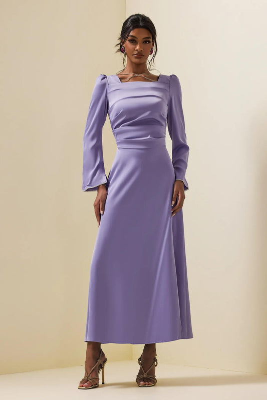 Vestido largo de satén liso con diamantes de imitación 