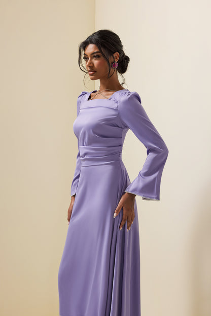 Vestido largo de satén liso con diamantes de imitación 