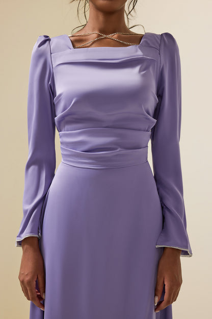 Vestido largo de satén liso con diamantes de imitación 