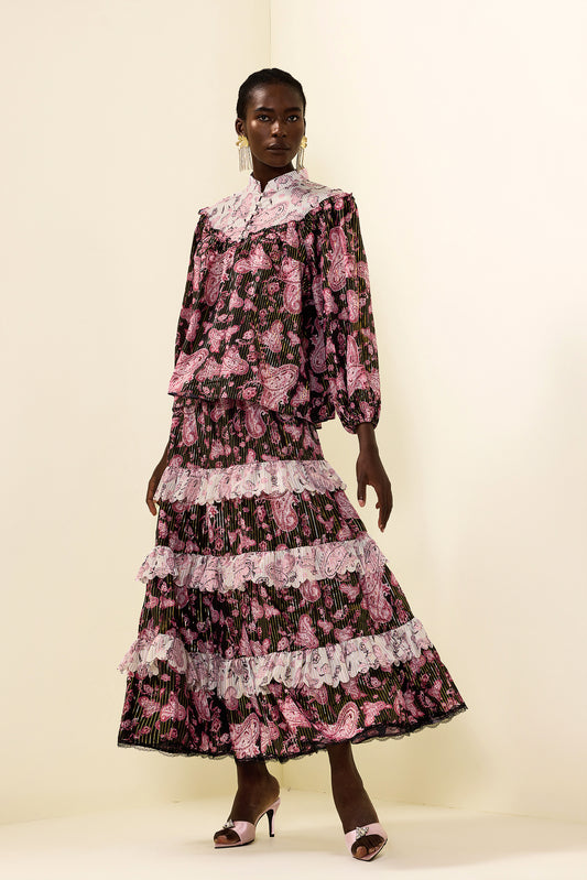 Paisley Print Gold Foil Stamping  Midi Dress