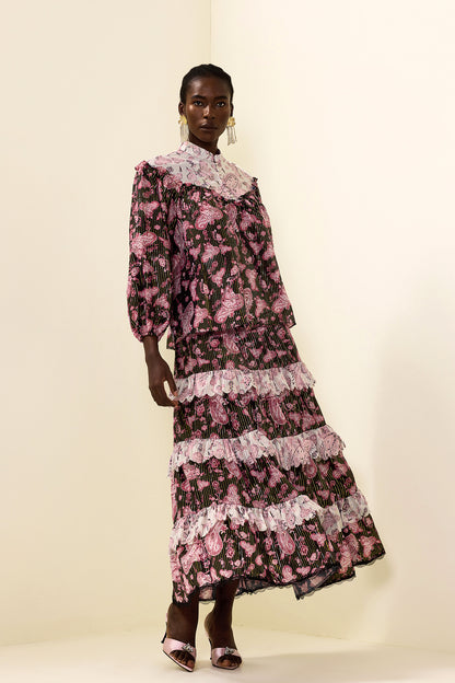 Paisley Print Gold Foil Stamping  Midi Dress