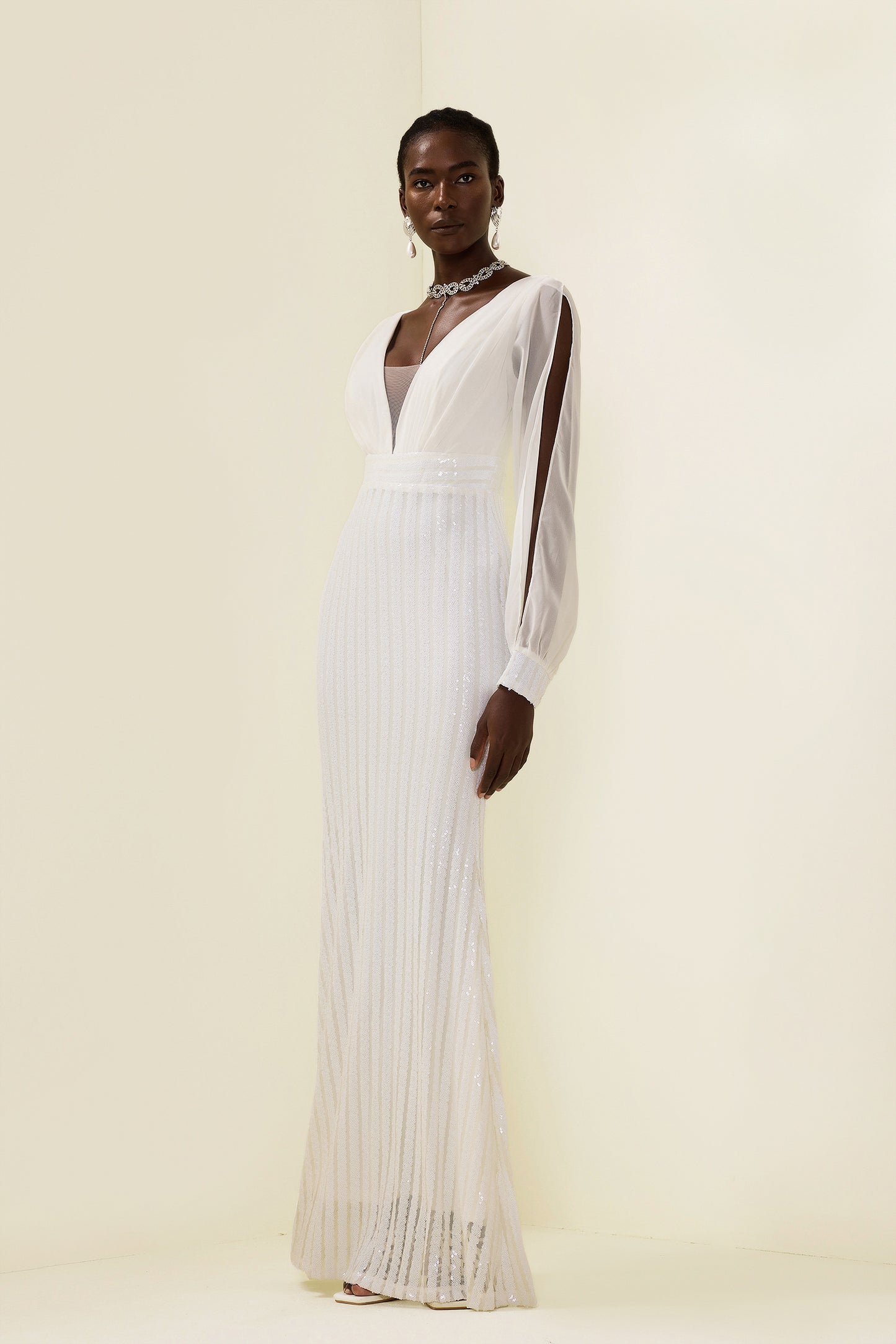 Solid Sequin Cut-Out Maxi Dress
