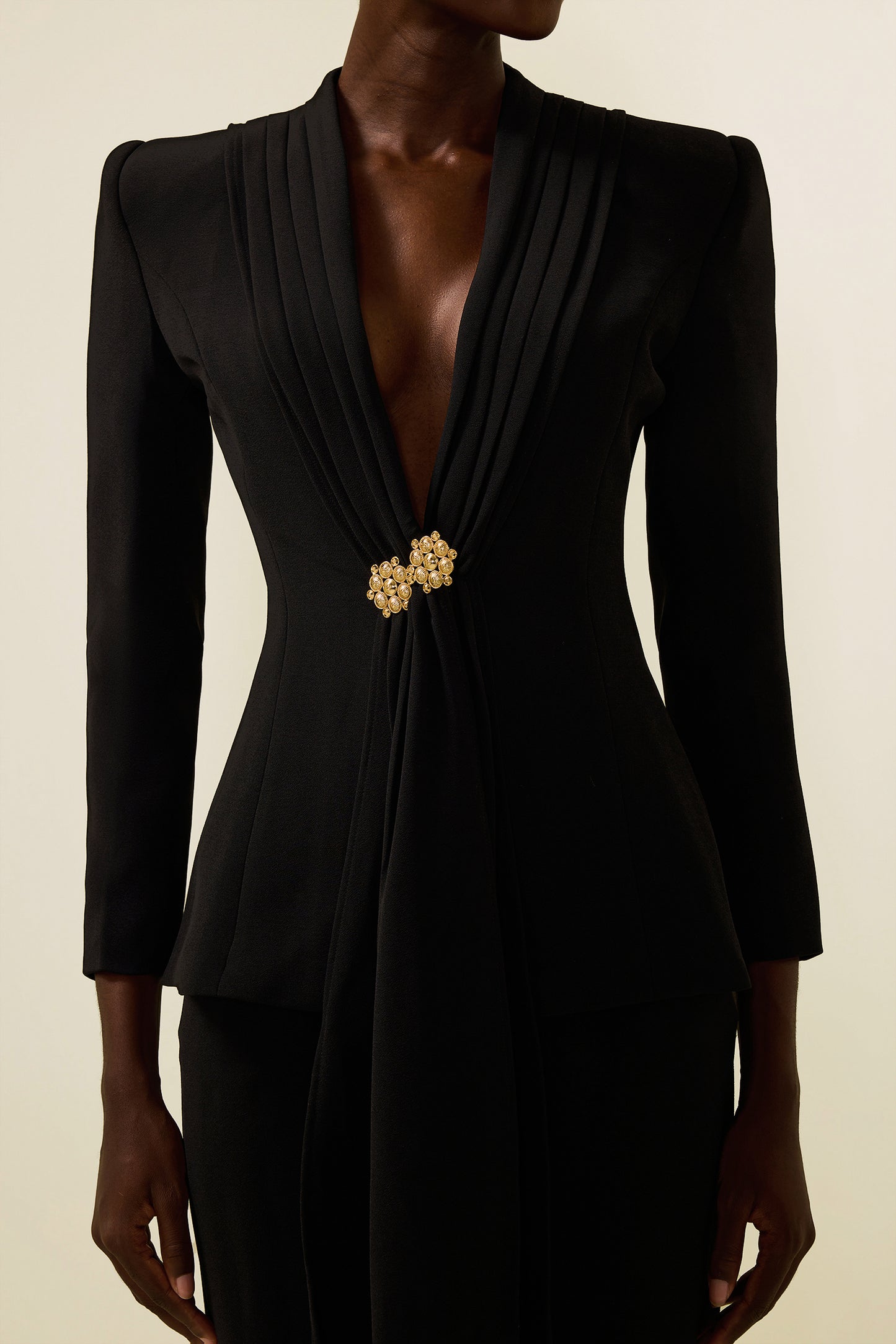 Solid Ruched Bottom Blazer ＆ Mid Waist Solid Pants Set