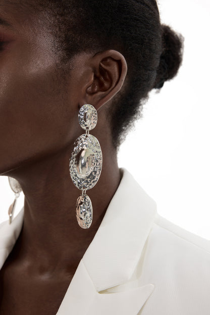 Oval Metal Drop Earrings