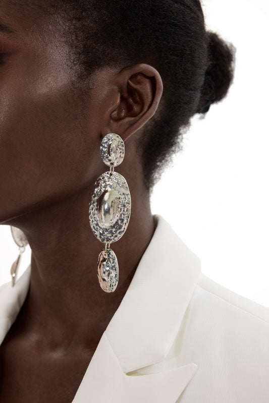 Oval Metal Drop Earrings