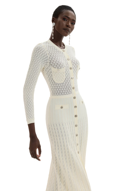Vestido midi de manga larga con botones de punto 