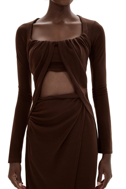 Jersey U-Neck Ruched Top & Mid Waist Skit Set