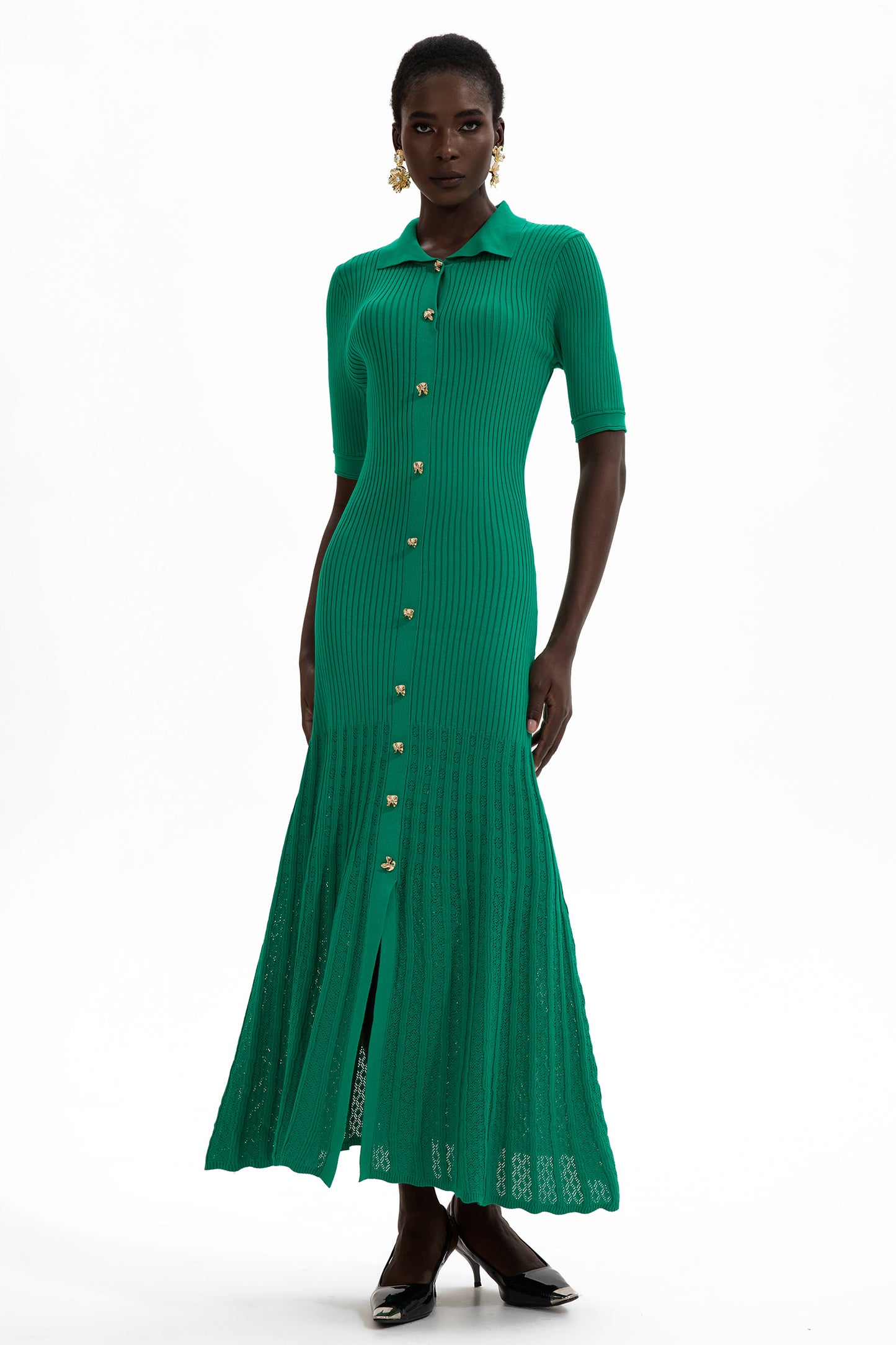 Jersey Flapped Metal Button Midi Dress