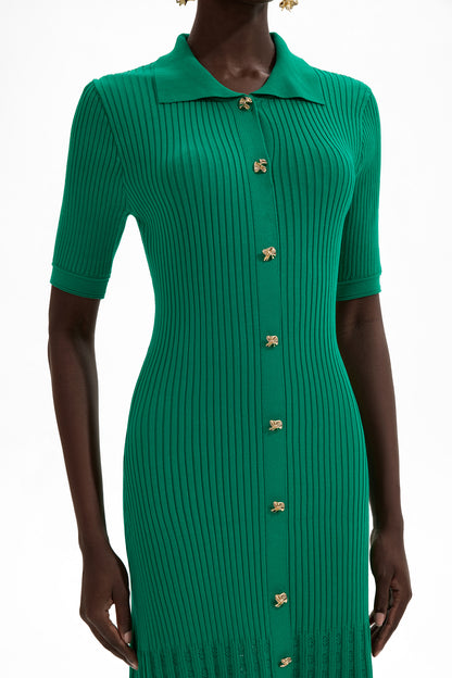 Jersey Flapped Metal Button Midi Dress