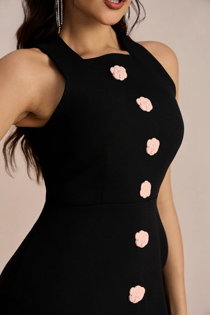 Vestido mini sin mangas con botones de flores Marcia 