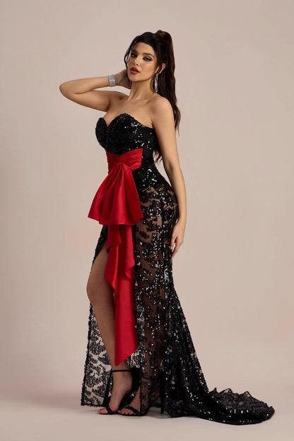Vestido largo de encaje con bordado de lentejuelas Jessie 