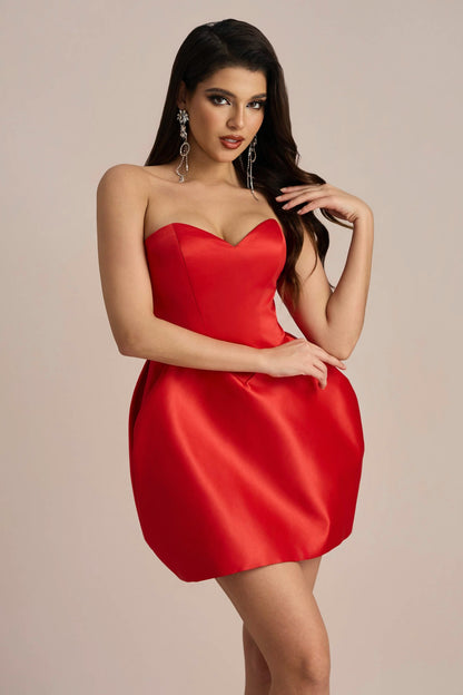 Vestido mini de satén sin tirantes con forma de corazón de Valentina 