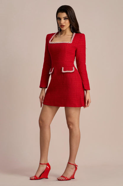 Vestido mini de tweed con escote cuadrado Camilla 