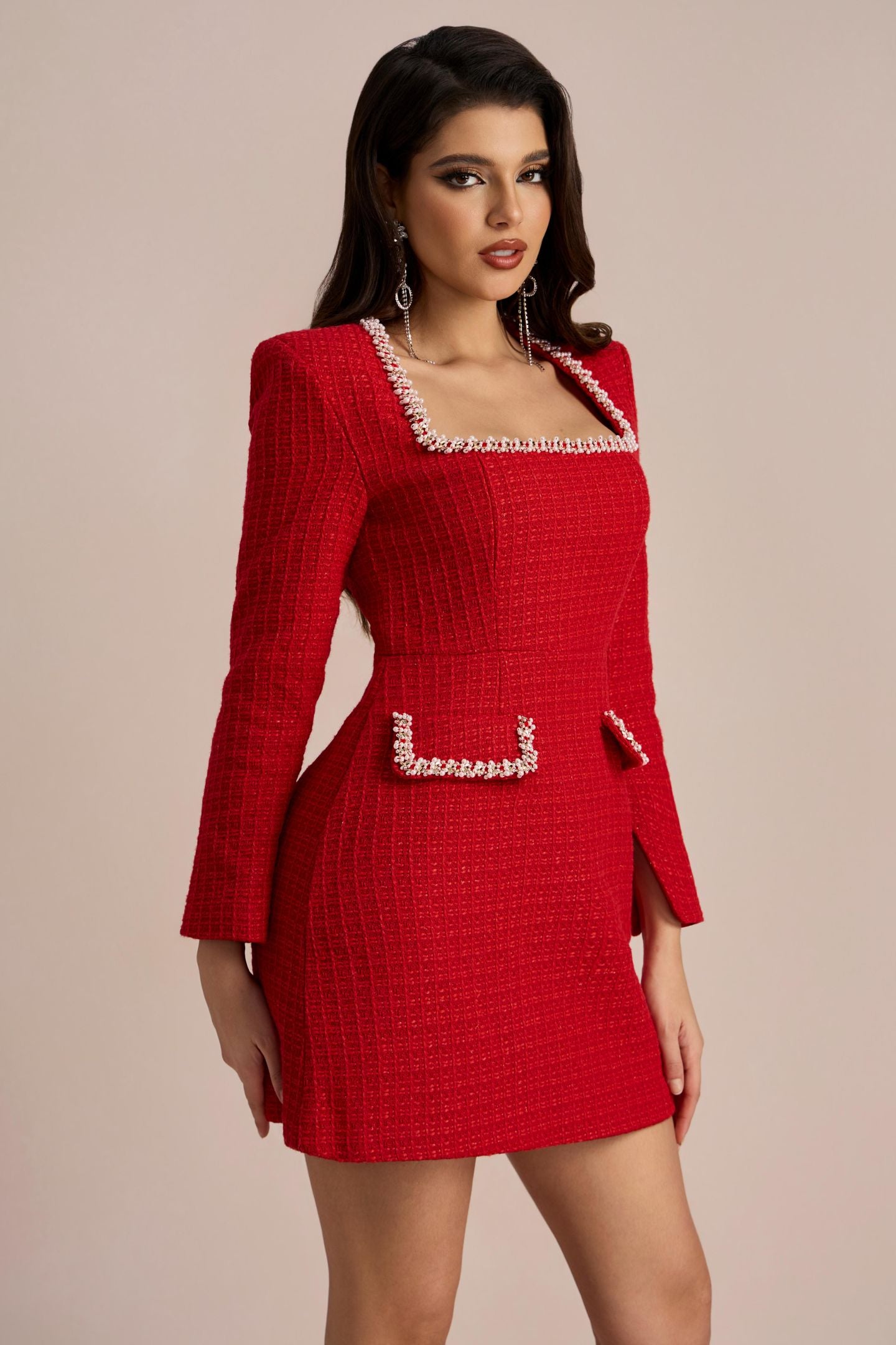 Vestido mini de tweed con escote cuadrado Camilla 