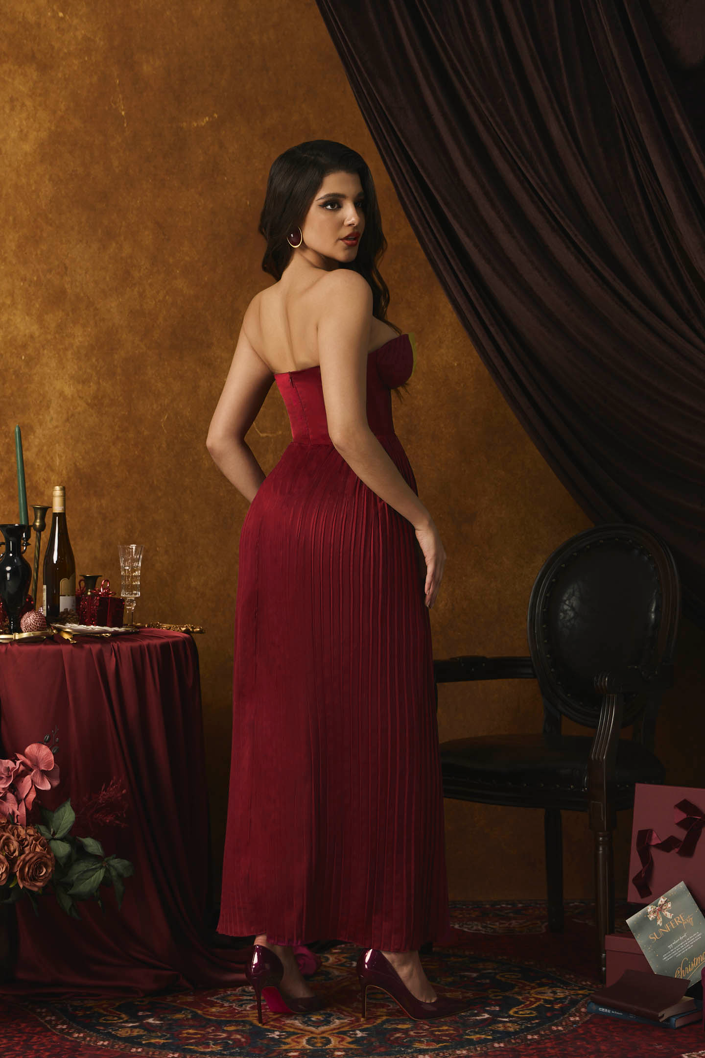Vestido largo plisado sin tirantes Alice 