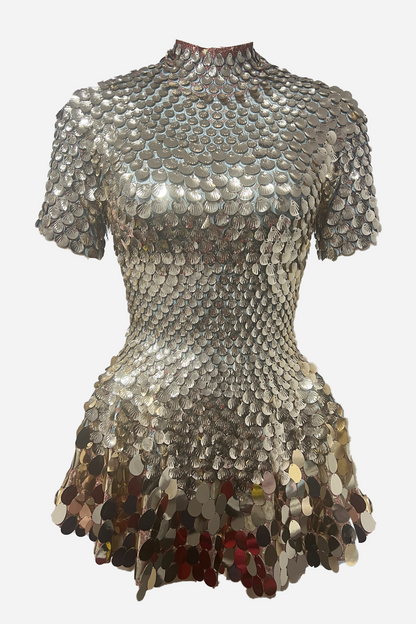 Vestido corto Cornelia con lentejuelas y conchas marinas 