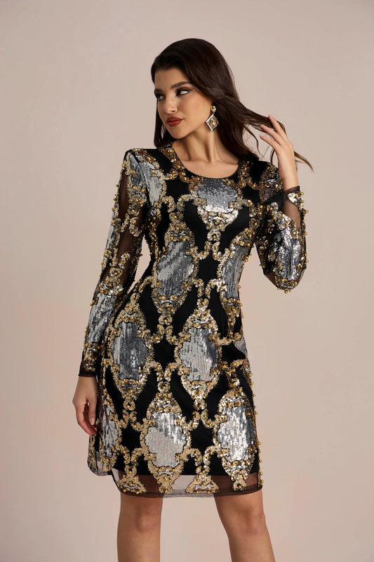 Minivestido transparente con bordado de lentejuelas Vivien 