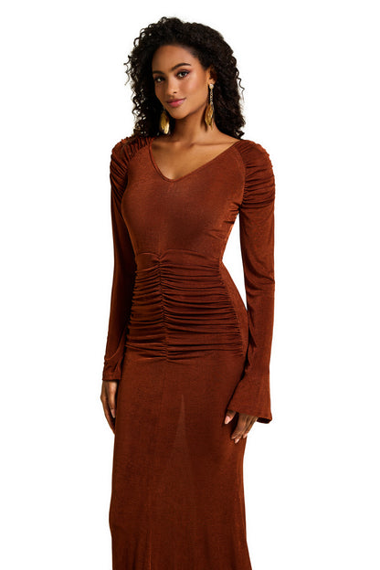Solid Jersey Ruched Midi Dress