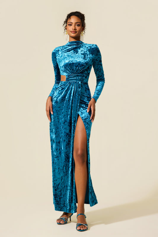 Solid Velvet Cut-Out Midi Dress
