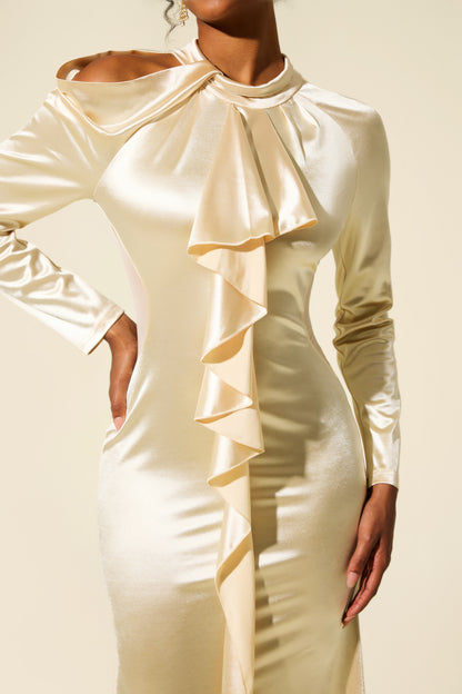 Solid Frill Cut-Out Midi Dress
