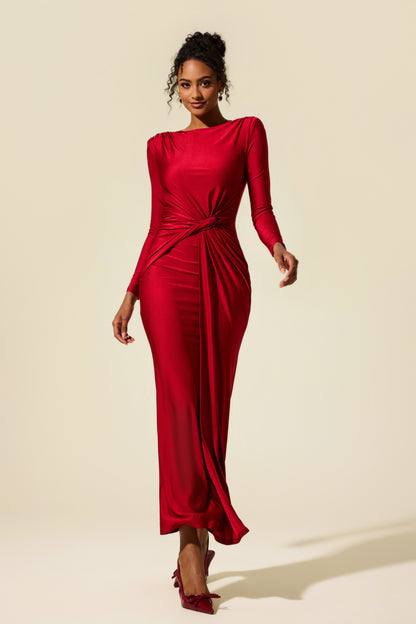 Vestido midi fruncido de jersey liso 