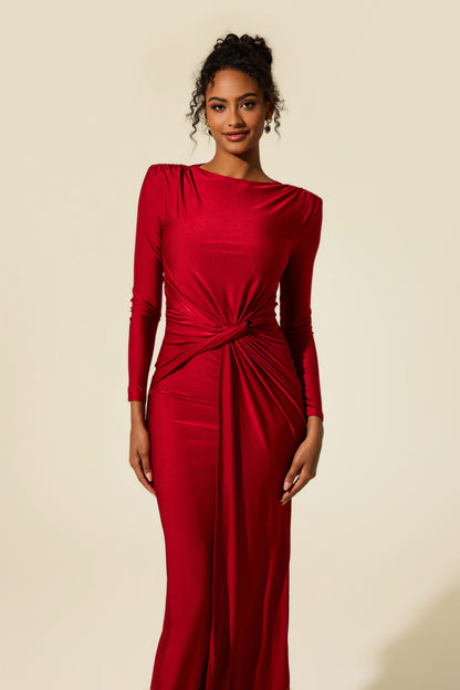 Vestido midi fruncido de jersey liso 