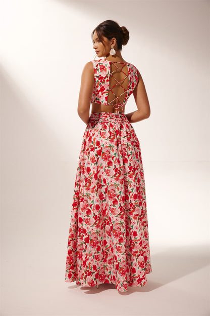 Vestido largo con aberturas y estampado floral Muriel 