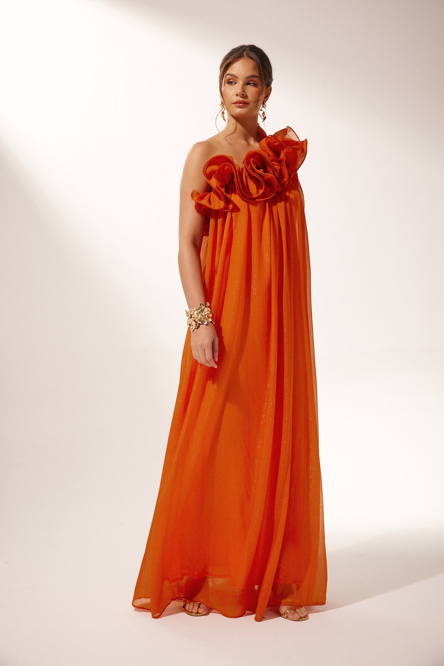 Vestido largo floral de un solo hombro Hedda 