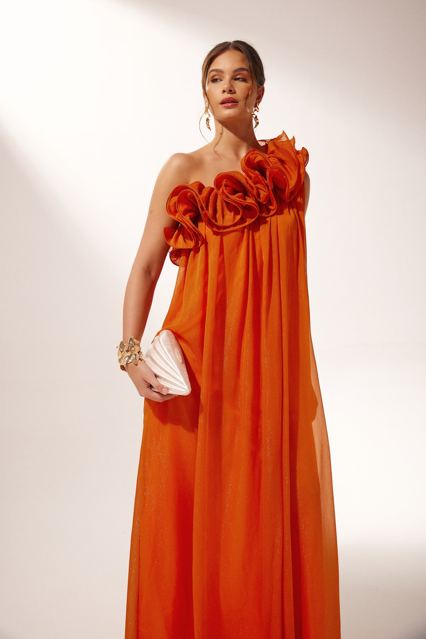 Vestido largo floral de un solo hombro Hedda 