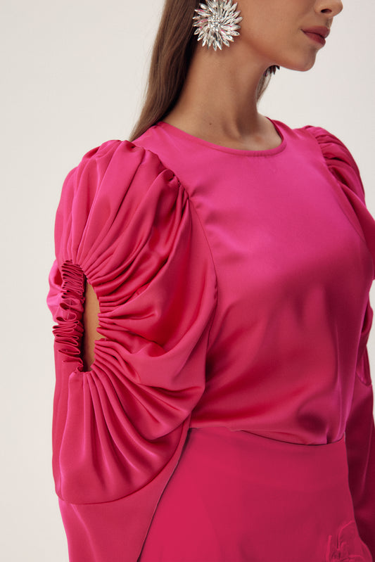 Blusa de satén con mangas esculpidas Una 