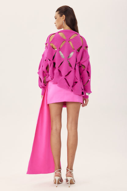 Sielia Sculpted Flower Tailing Mini Satin Skirt
