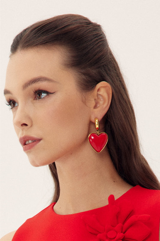 Pendientes colgantes vintage de corazón rojo 