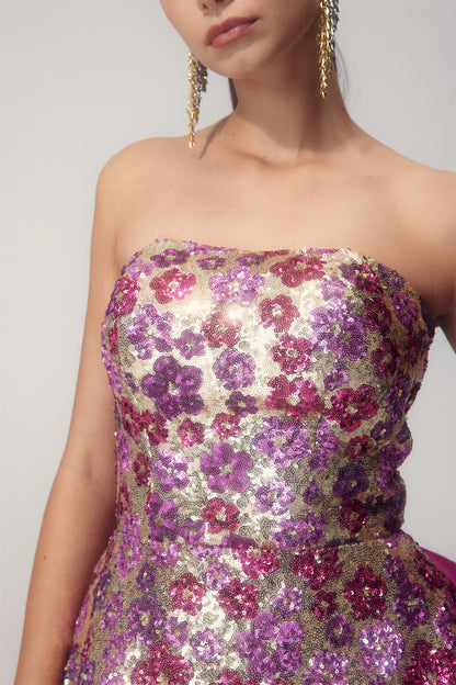 Madeline Flower Sequin Bowknot Mini Dress