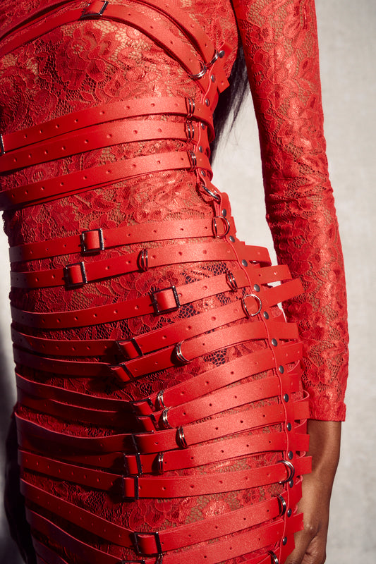 Minivestido de cuero Melissa Bondage 