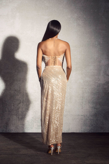 Vestido largo sin tirantes con bordado de lentejuelas Odelia 