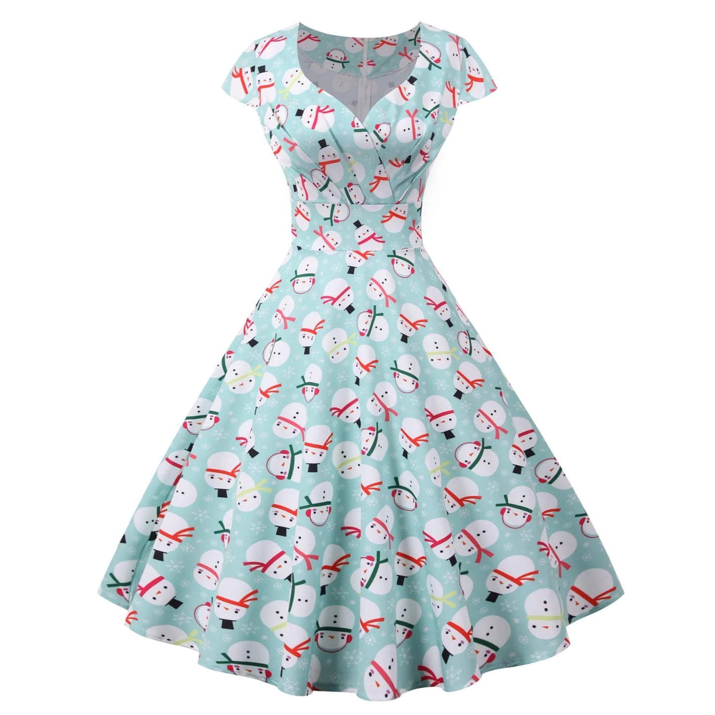 2025 Christmas Festival Dress Up Party Dresses Women Fashion Print Folds V-neck A-line Dress Lady Vintage Commuting Vestidos New
