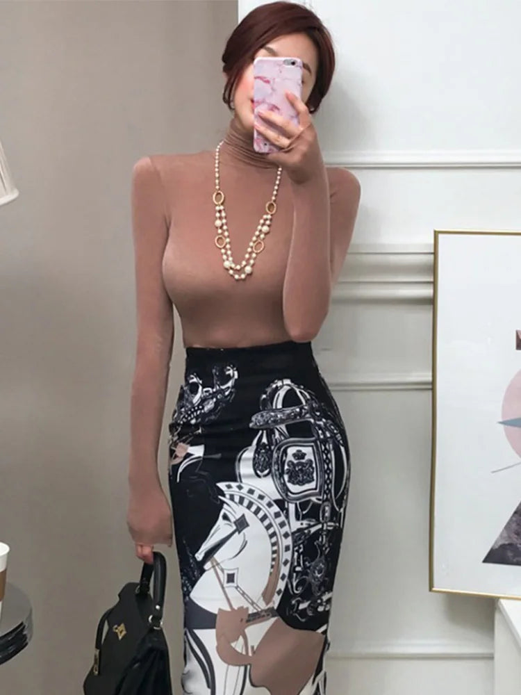 2025 Fall Fashion Women’s Tshirt Solid Long Sleeve Turtleneck Tops Ladies Tight Bottom See Through Sexy T shirt clothing