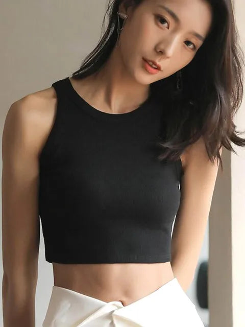 2025 Knitted Women’s Vest Halter Tanks White Crop Top Ribbed Female Sexy Short Casual Fitness Basic Off Shoulder Summer Clothing