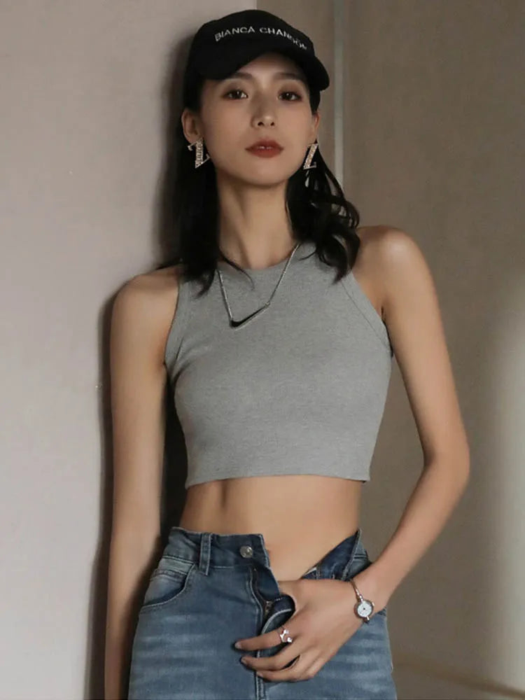 2025 Knitted Women’s Vest Halter Tanks White Crop Top Ribbed Female Sexy Short Casual Fitness Basic Off Shoulder Summer Clothing
