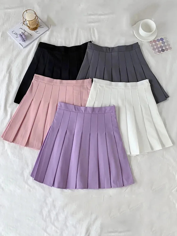 Falda negra de verano para mujer, estilo gótico, de cintura alta, antideslumbrante, plisada, corta, morada, Ulzzang, 2025