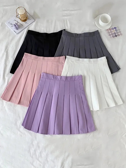 2025 New Black Skirt Female Summer High Waist gothic Anti-Glare A-Line Pleated Skirt Short Skirt Purple Ins Tide Ulzzang Skirt