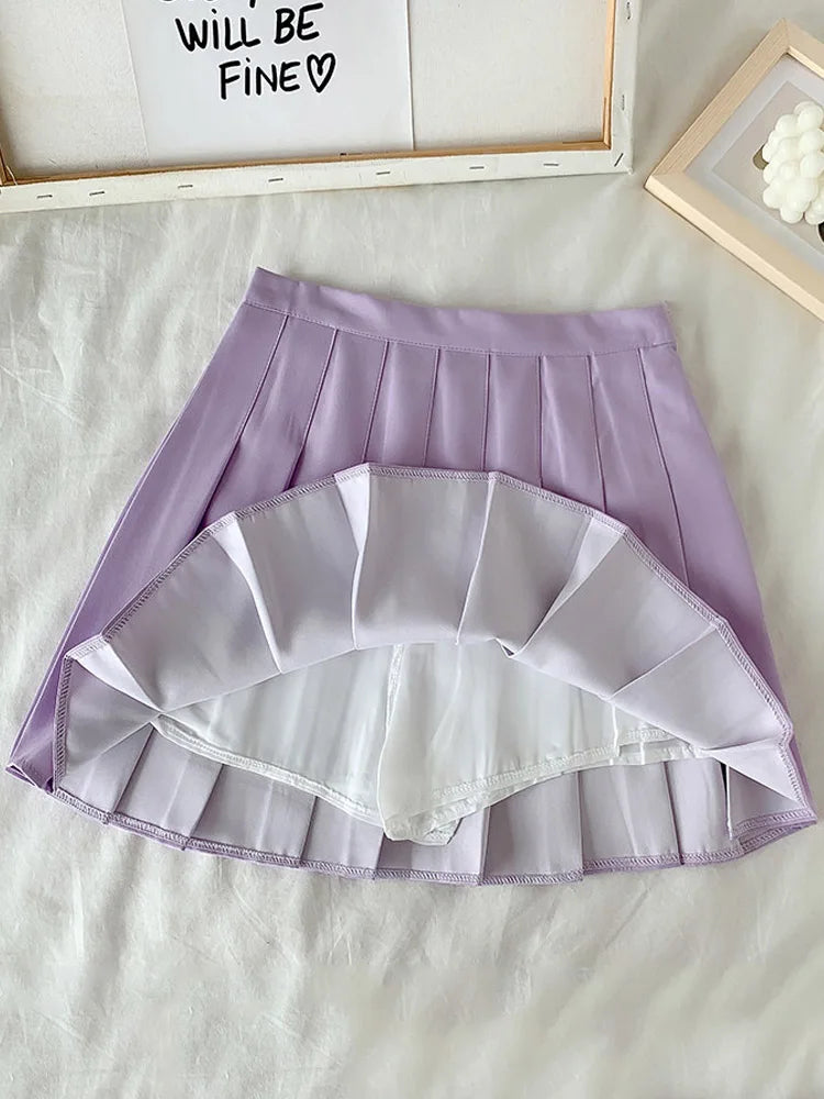 Falda negra de verano para mujer, estilo gótico, de cintura alta, antideslumbrante, plisada, corta, morada, Ulzzang, 2025