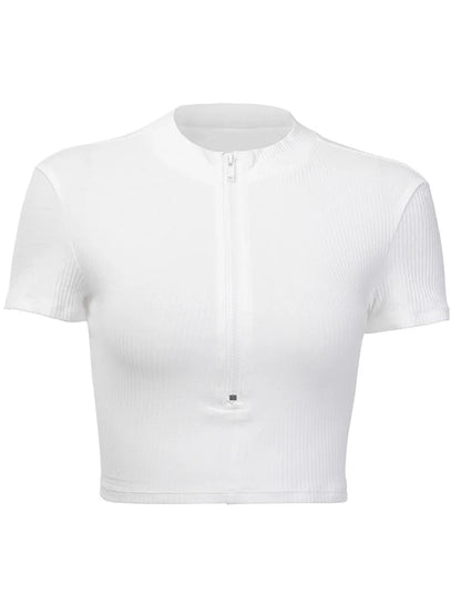 2025 New Fashion Slim Fit Zipper T-shirt Women Female Bustier Corset Tops High Neck Women Crop Top Tee Solid Shirt White
