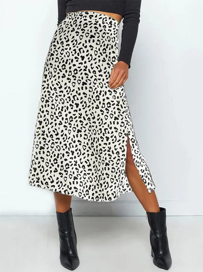 Falda larga de gasa con estampado de leopardo para mujer, falda elegante informal de moda, con cremallera, para primavera y verano, 2025