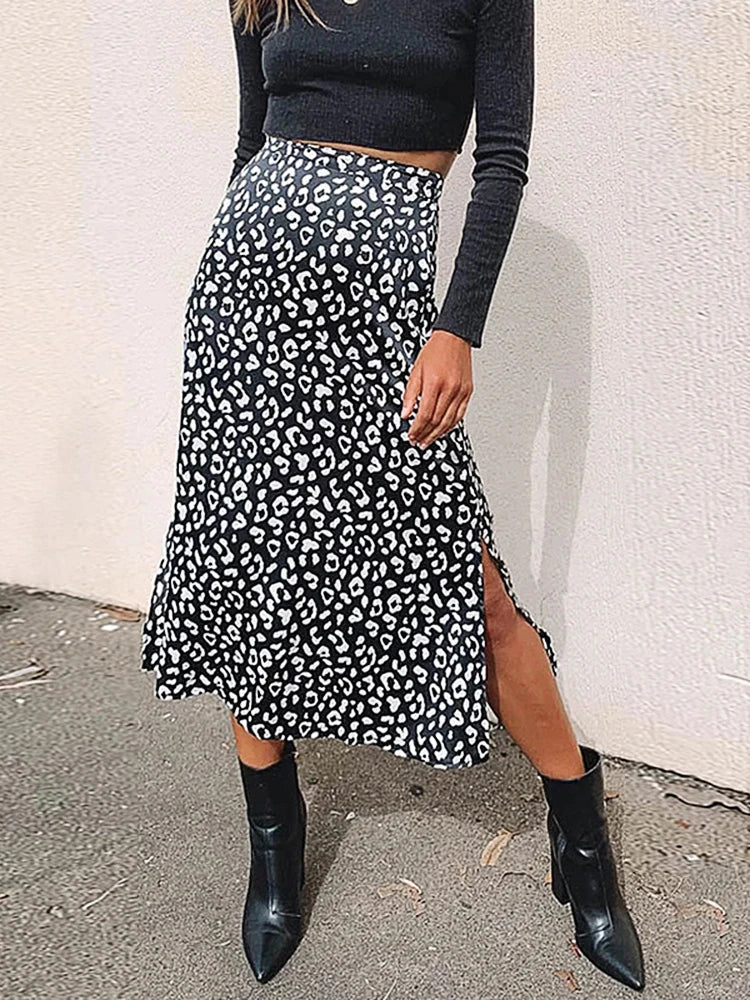 Falda larga de gasa con estampado de leopardo para mujer, falda elegante informal de moda, con cremallera, para primavera y verano, 2025
