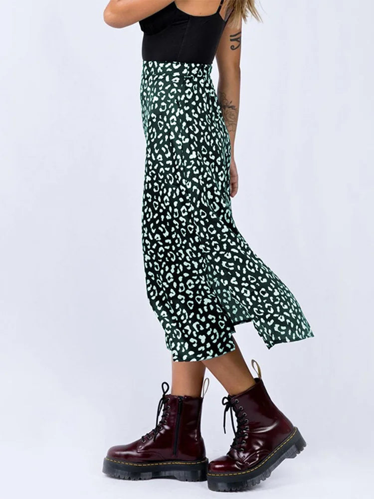 Falda larga de gasa con estampado de leopardo para mujer, falda elegante informal de moda, con cremallera, para primavera y verano, 2025